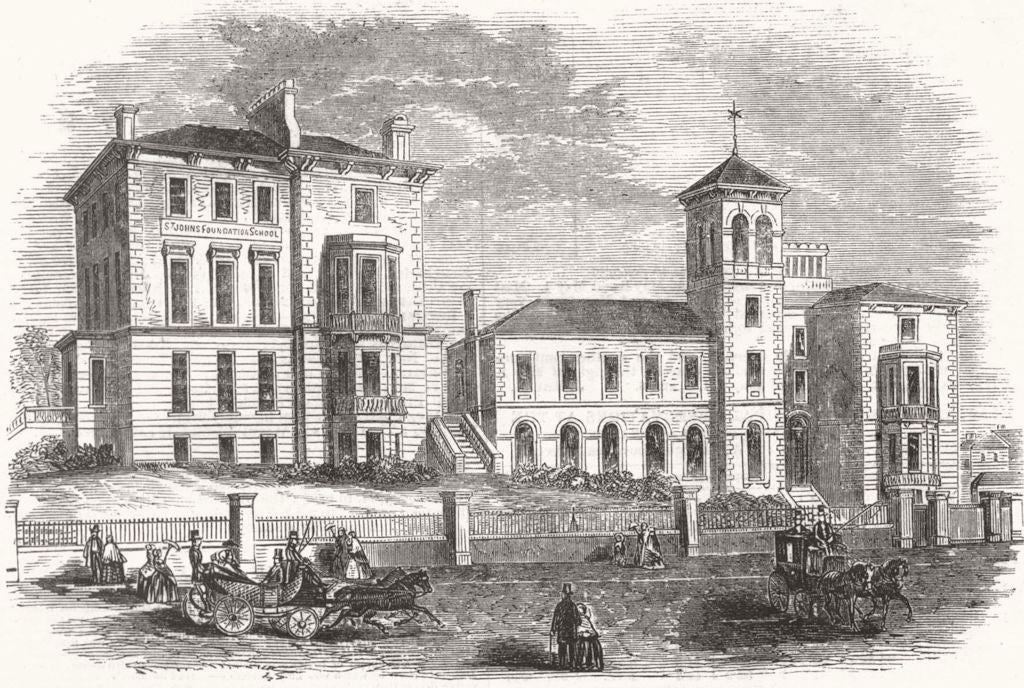 LONDON. St John's Foundation School, Kilburn 1857 old antique print picture